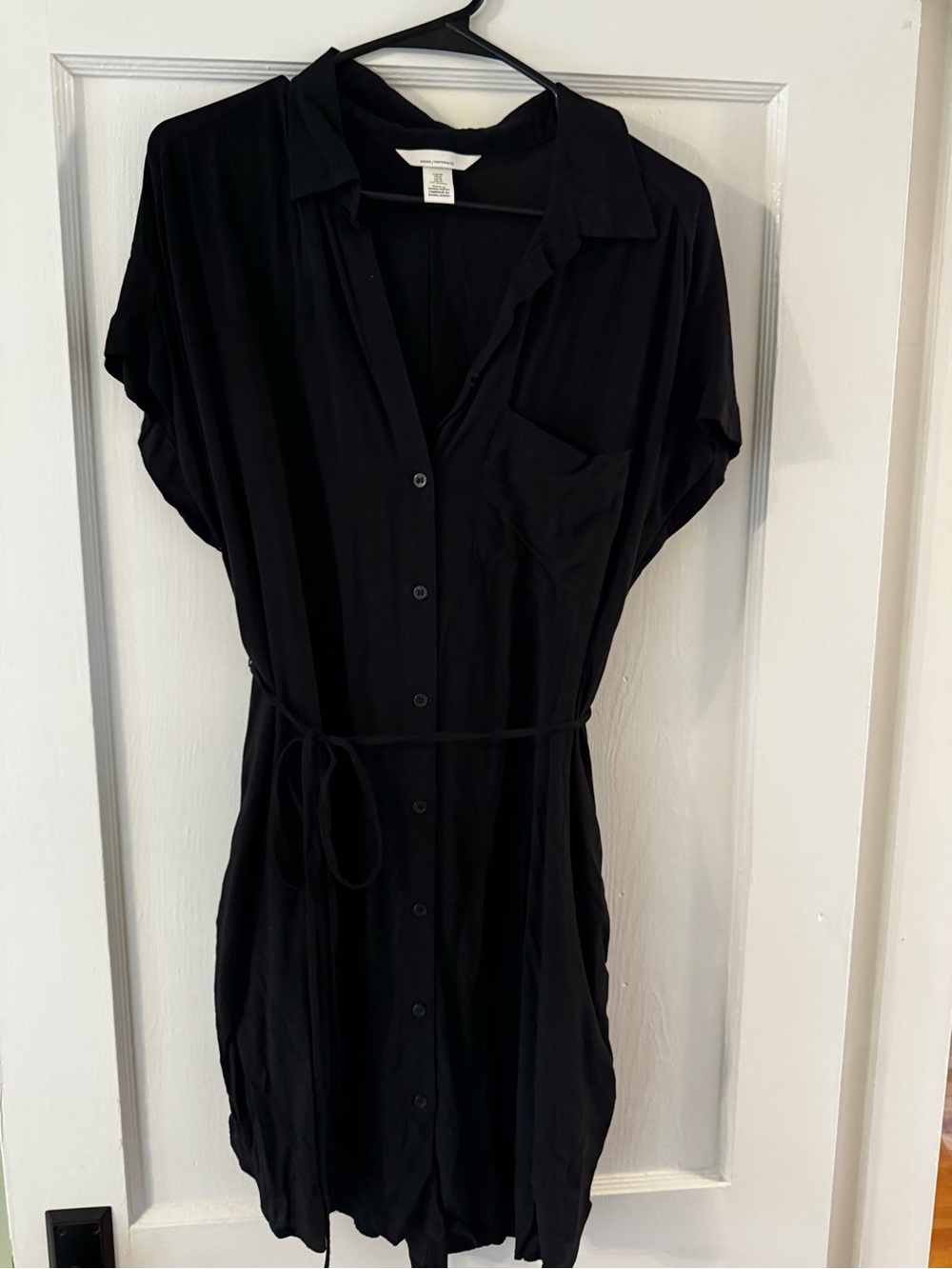 Maternity Black Button-Front Shirt Dress with Tie Belt